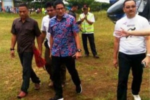 wakil Gubernur DKI Jakarta terpilih, Sandiaga Uno saat dijempt Calon Bupati Kuningan, HT Mamat Robby Suganda 
